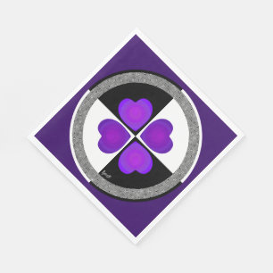 B&W Purple Hearts Beating Napkin
