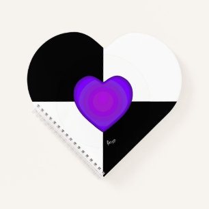 B&W Purple Hearts Beating Notebook