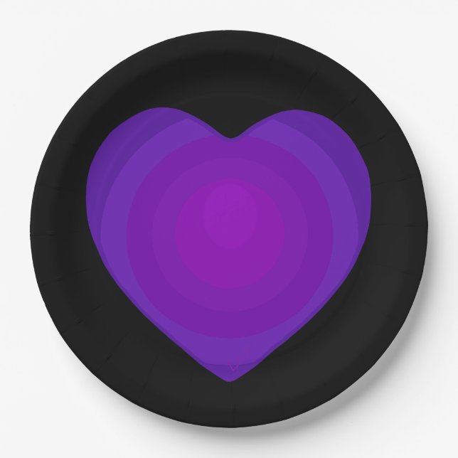 B&W Purple Hearts Beating Paper Plate (Front)