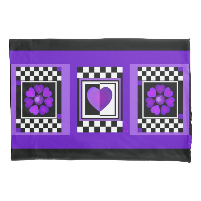 B&W Purple Hearts Beating Pillowcase (Front)