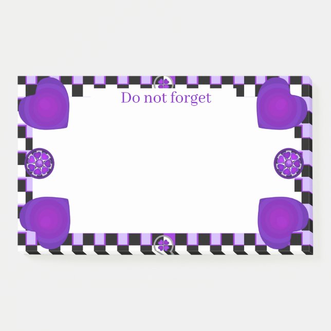 B&W purple hearts beating Post-it Notes (Front)