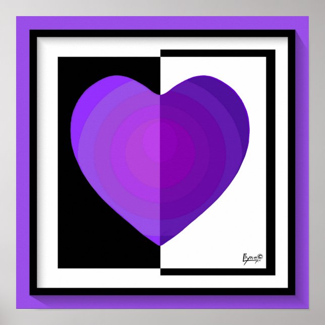 B&W Purple Hearts Beating Poster (Front)