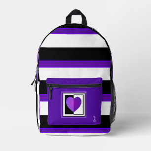 B&W purple hearts beating Printed Backpack