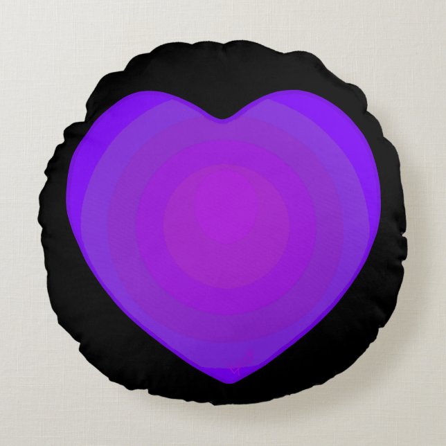 B&W Purple Hearts Beating Round Cushion (Front)