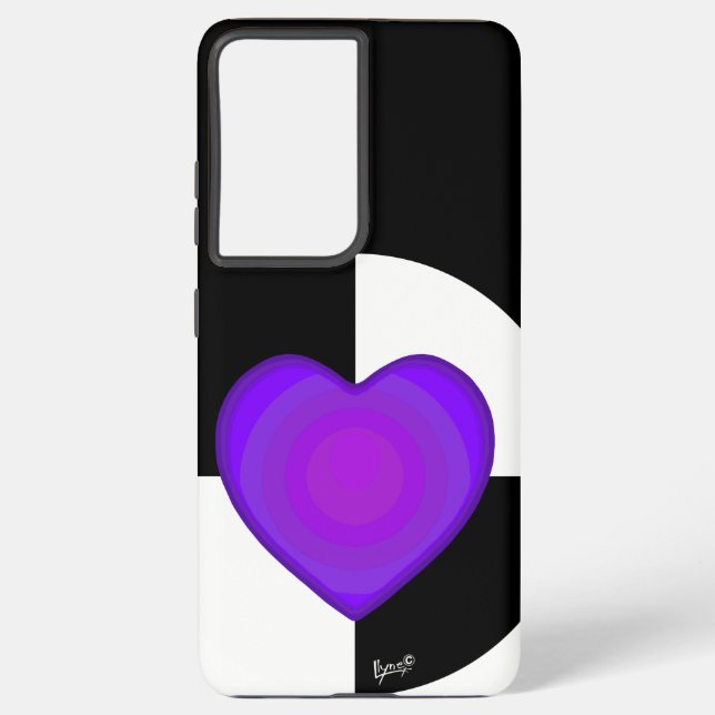 B&W Purple Hearts Beating Samsung Galaxy S21 Ultra Case (Back)