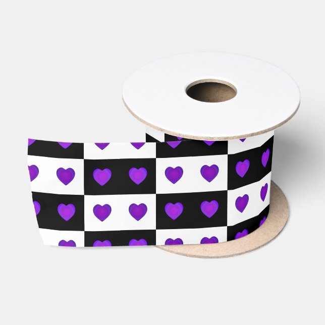 b&w Purple hearts beating Satin Ribbon (Spool)