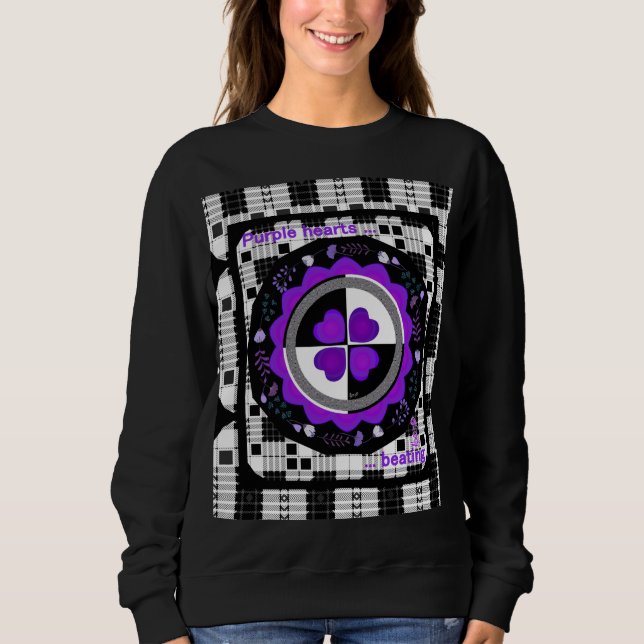 B&W Purple Hearts Beating Sweatshirt (Front)