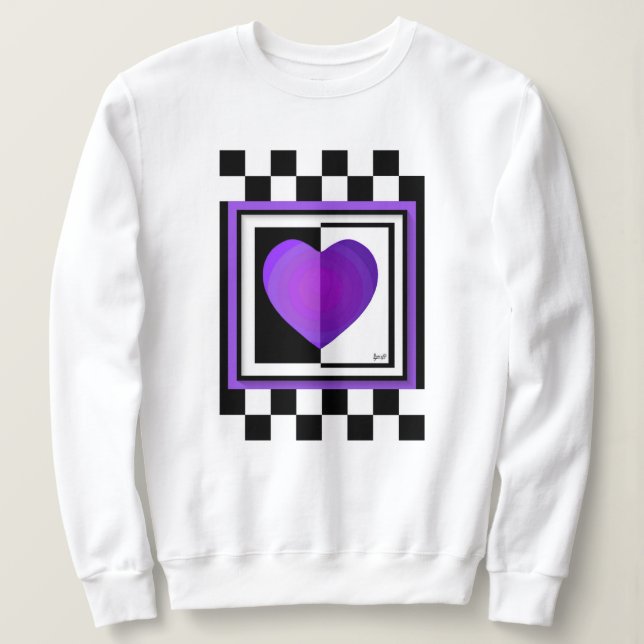 B&W Purple Hearts Beating Sweatshirt (Design Front)