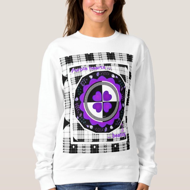 B&W Purple Hearts Beating Sweatshirt (Front)