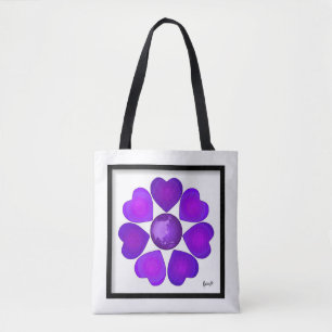 B&W Purple Hearts Beating Tote Bag