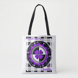 B&W Purple Hearts Beating Tote Bag