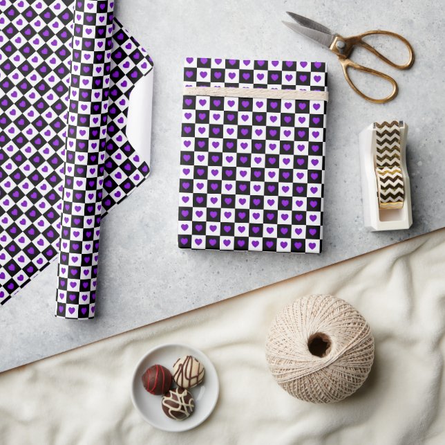 B&W Purple Hearts Beating Wrapping Paper (Crafts)