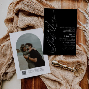 B & W QR Code Nothing Fancy Just Love Wedding Invitation