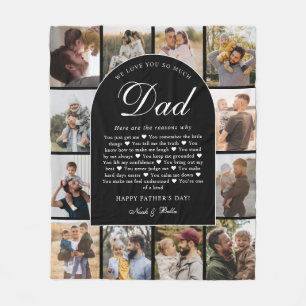 B & W Reasons We Love You Dad Photo Grid Collage Fleece Blanket