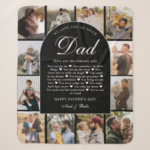B & W Reasons We Love You Dad Photo Grid Collage Sherpa Blanket