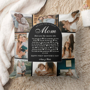 B & W Reasons We Love You Mom Photo Grid Collage Cushion