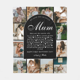 B & W Reasons We Love You Mum Photo Grid Collage Fleece Blanket