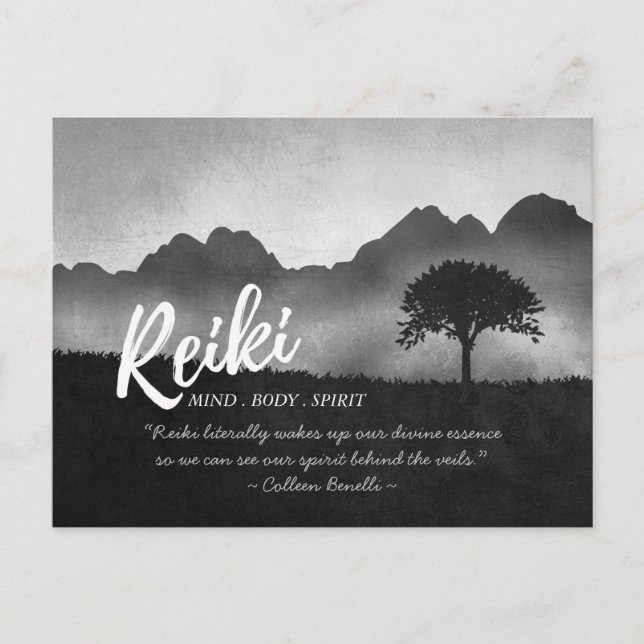 B&W Reiki Master Yoga Mediation instructor Quotes Postcard (Front)