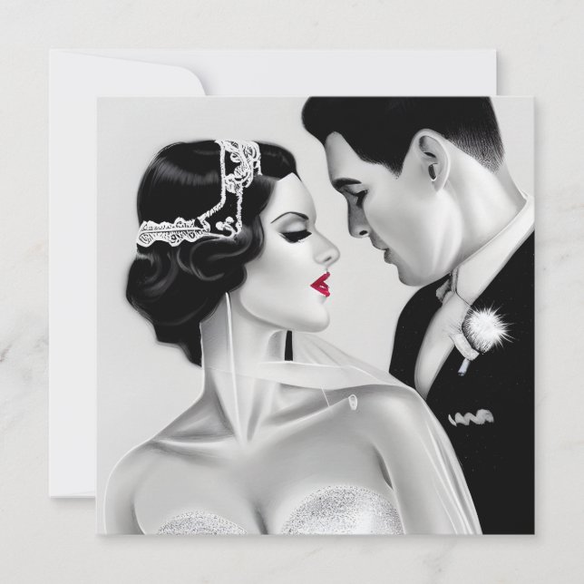 B&W Retro Art Deco Vintage Bride & Groom (Front)