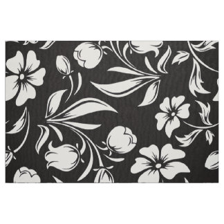B&W Retro Flowers Pattern Fabric