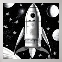 B&W Retro Rocket Ship