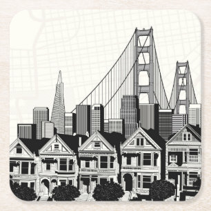 B&W San Francisco California Square Paper Coaster