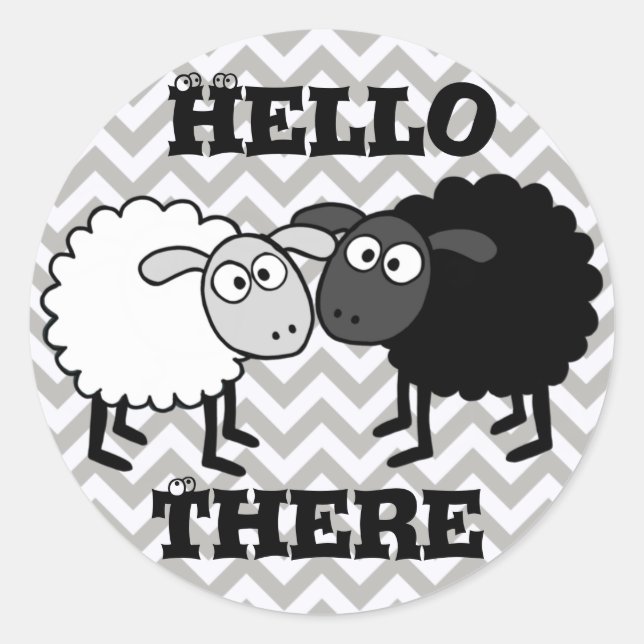 B&W Sheep Glossy, Small, 1½ inch (sheet of 20) Classic Round Sticker (Front)