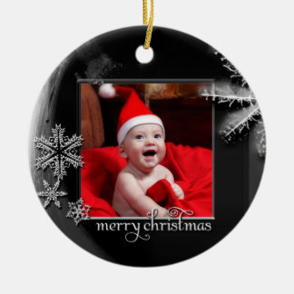 B&W Snowflakes "First Christmas" Photo Ornament