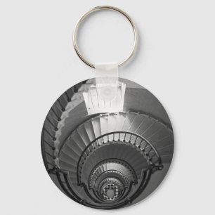 B&W spiral lighthouse staircase Key Ring