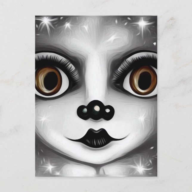 B&W Surreal Pop Big Eyes Mime Postcard (Front)