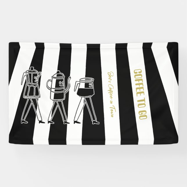 B & W Three Coffee Makers Striped Coffee Banner (Horizontal)