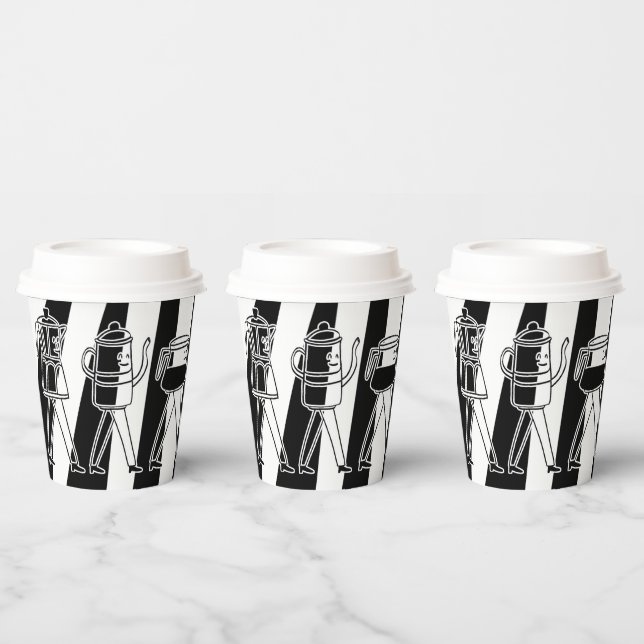 B & W Three Coffee Makers Striped Coffee Paper Cups (Multi)