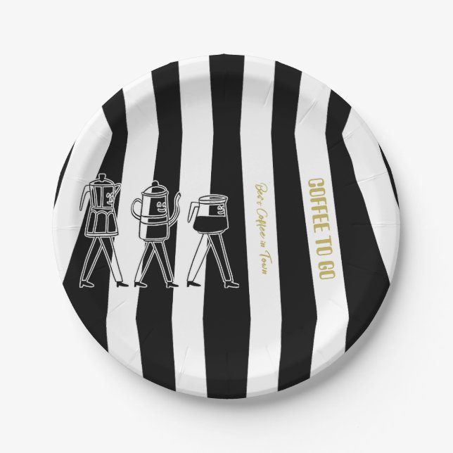 B & W Three Coffee Makers Striped Coffee Paper Plate (Front)