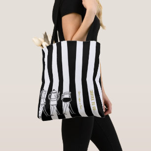B & W Three Coffee Makers Striped Coffee Tote Bag