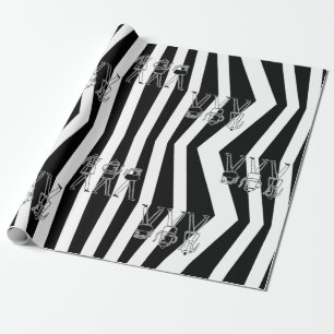 B & W Three Coffee Makers Striped Coffee Wrapping Paper