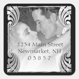 B&W Vintage Hollywood Glamour Couple Deco Silver Square Sticker