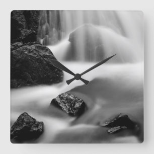B&W waterfall, California Square Wall Clock