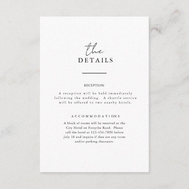 B&W Wedding Details Card (Front)