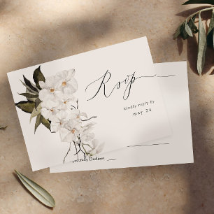 B&W White Floral w Meal RSVP Card