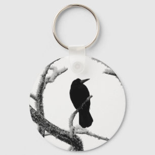 B&W Winter Raven Edgar Allan Poe Key Ring