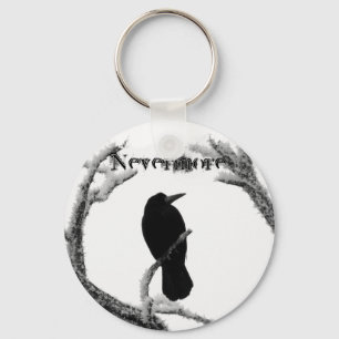 B&W Winter Raven Edgar Allan Poe Nevermore Key Ring