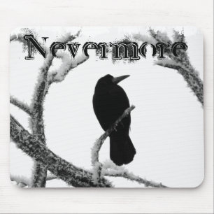 B&W Winter Raven Edgar Allan Poe Nevermore Mouse Pad