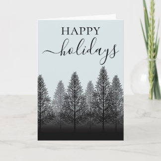 B&W Winter Trees Silhouette Holiday Card