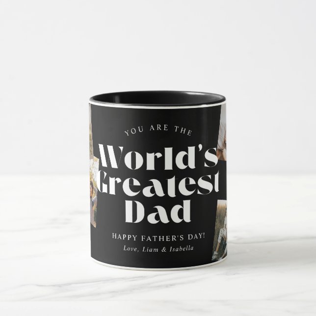 B & W World's Greatest Dad 6 Photo Collage Mug (Center)