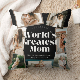B & W World's Greatest Mom 7 Photo Collage Cushion