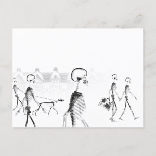 B&W X-Ray Skeleton City Scene Postcard