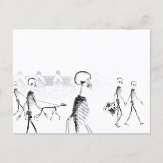 B&W X-Ray Skeleton City Scene Postcard