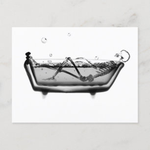 B&W X-Ray Skeleton in Bath Tub Postcard