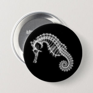B&W X-Ray Vision Sea Horse Skeleton 7.5 Cm Round Badge