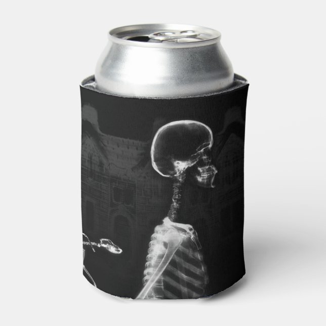 B&W X-Ray Vision Skeleton City Can Cooler (Can Front)